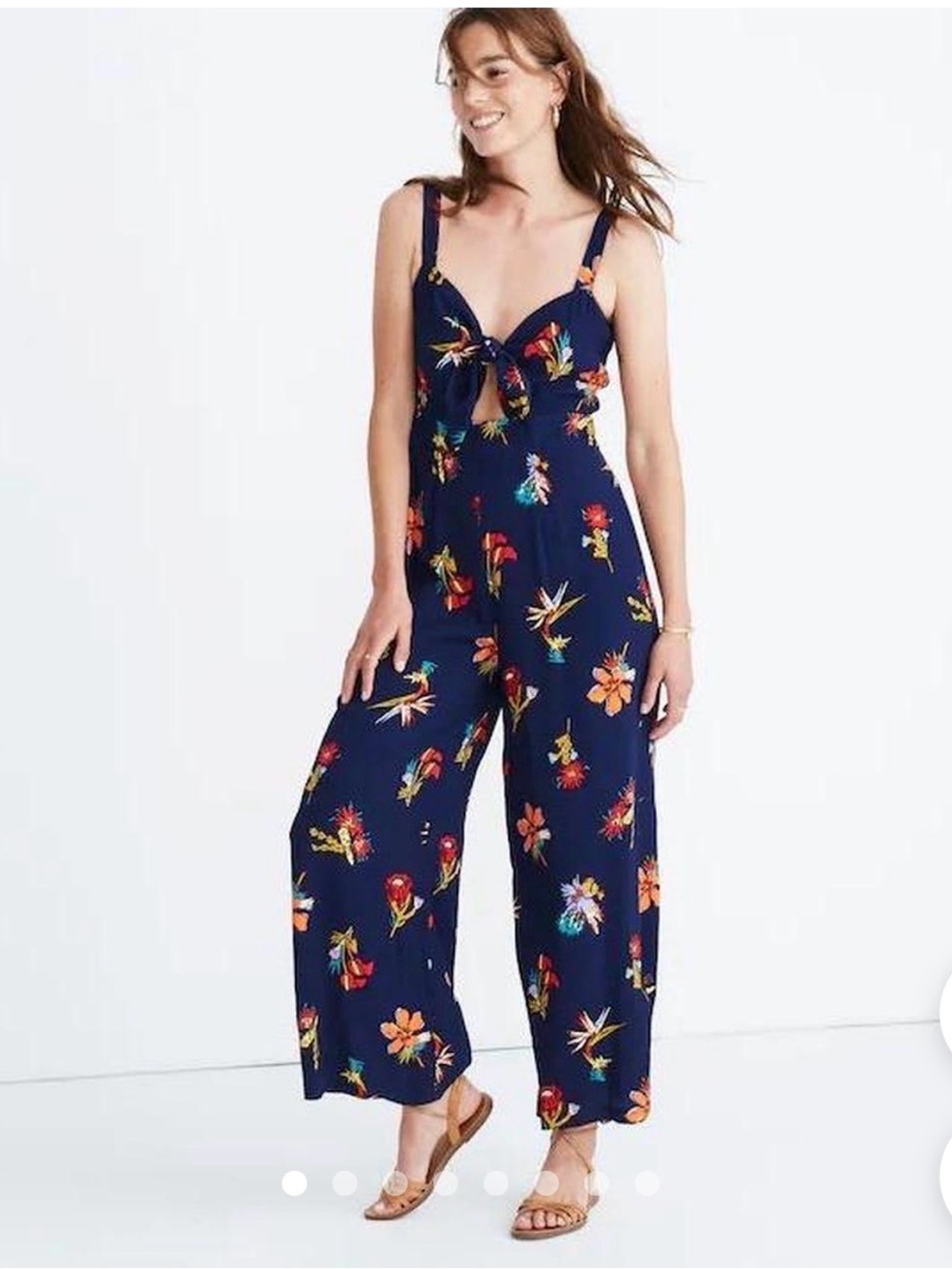Madewell Navy Floral Tie-Front Wide-Leg Jumpsuit